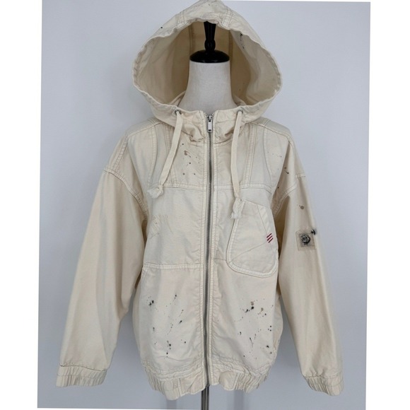 BDG Jackets & Blazers - BDG Hooded Jacket Size Medium Cream Paint Splatter Workwear Grunge Casual Street